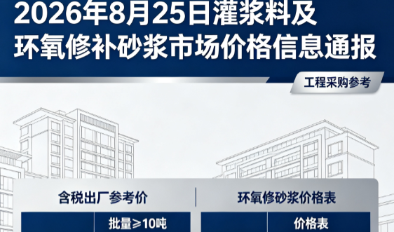 湖州2026年8月25日灌浆料及环氧修补砂浆市场价格信息通报